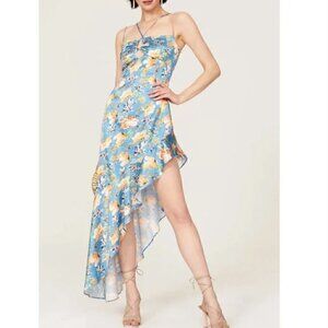 Nookie Simone Cut Out Asymmetrical Ruffle Hem Dress Blue Women's Size XS